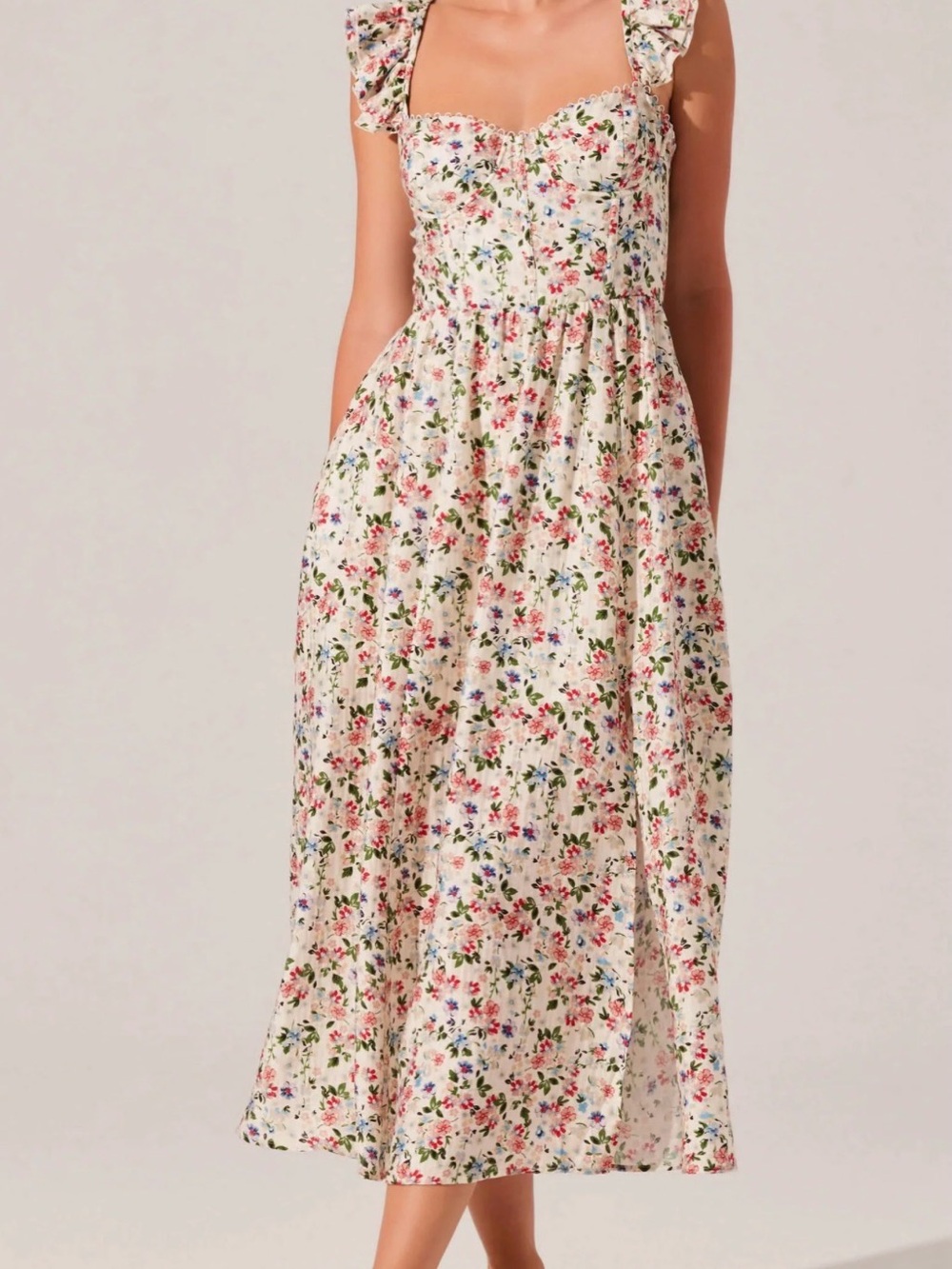 ASTR Wedelia Floral Ruffled Strap Midi Dress - White